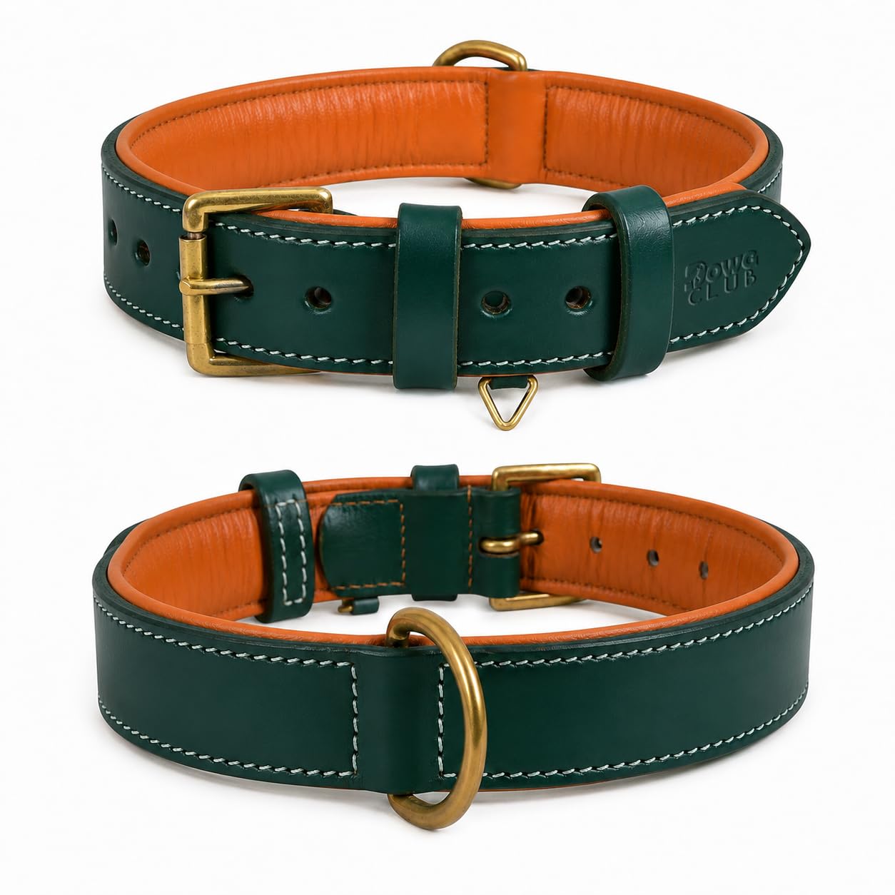 DowgClub Genuine Leather Dog Collar, Green, Medium, Soft Leather Padding