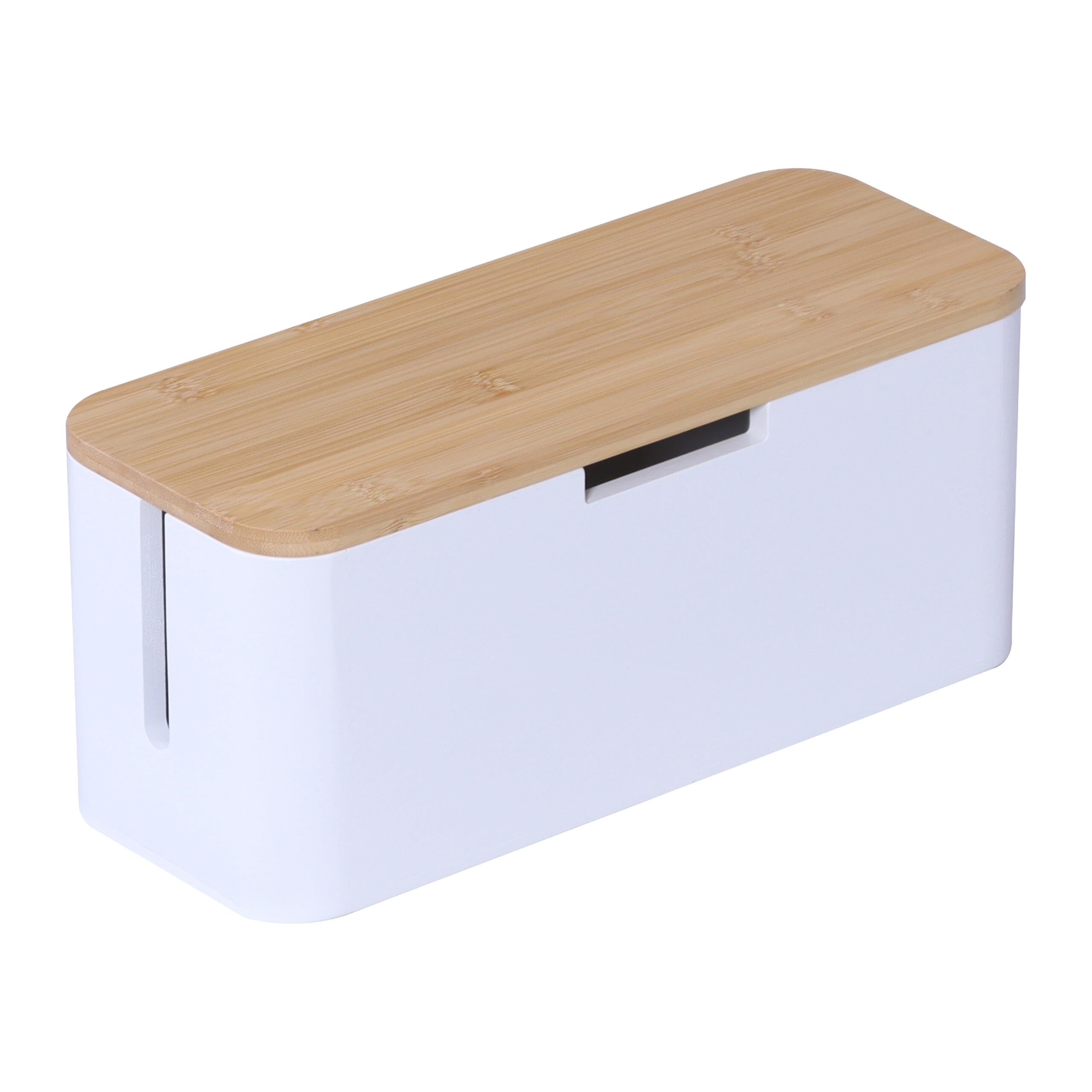 Relaxdays Boîte à câbles en Bambou avec Couvercle, Cache-câbles, 14,5x34x11 cm, Naturel/Blanc