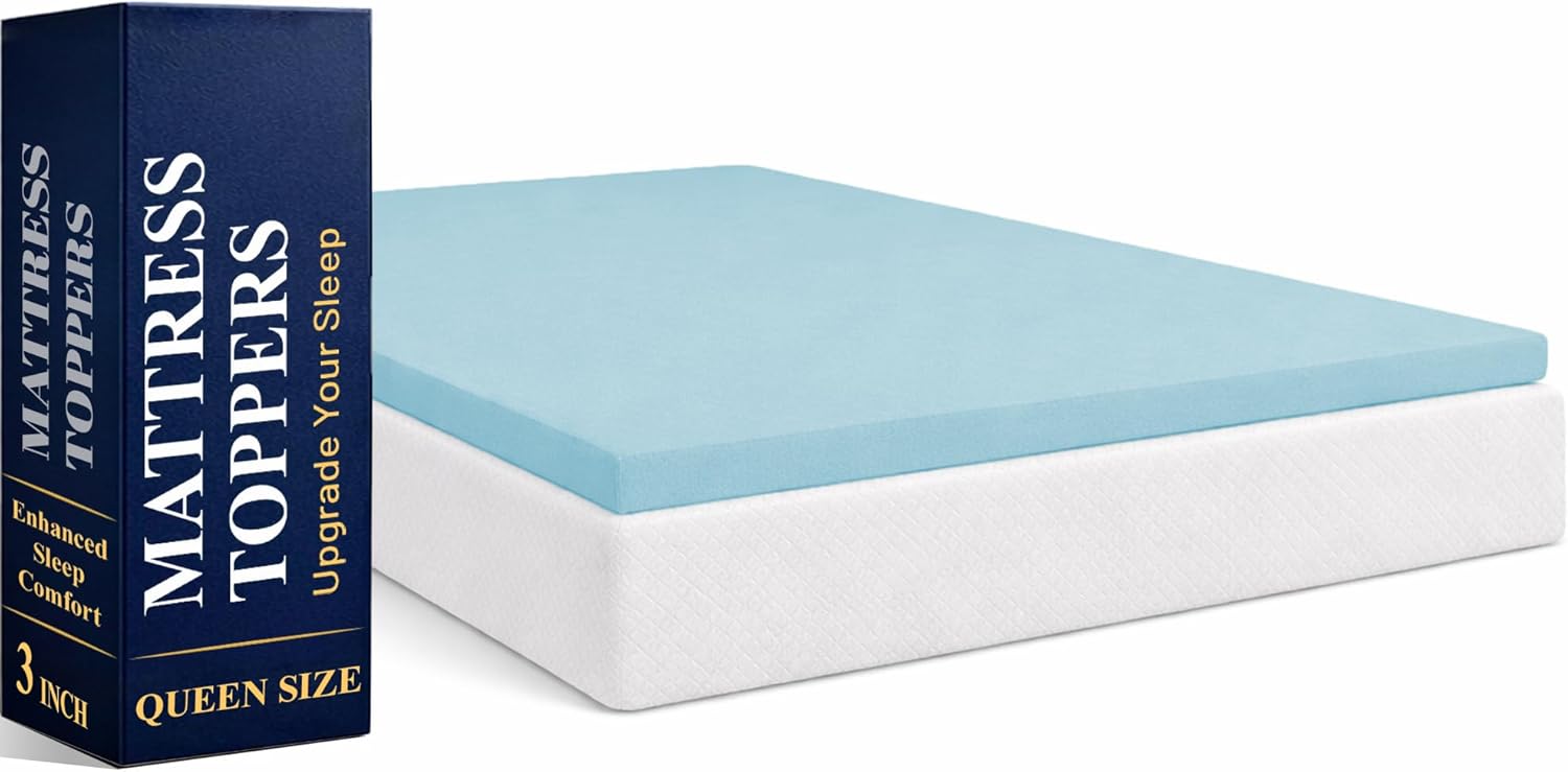 Greaton, 3-Inch Gel Memory Foam Mattress Topper, CertiPUR-US Certified for Superior Comfort and Support, Full, Blue