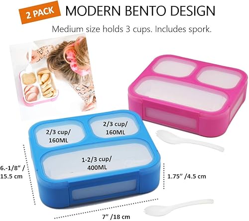 Miniatura 2 de Lonchera Bento para niños, lonchera para niños pequeños y niñas en la escuela, preescolar o guardería, recipientes de 3 compartimentos a prueba de