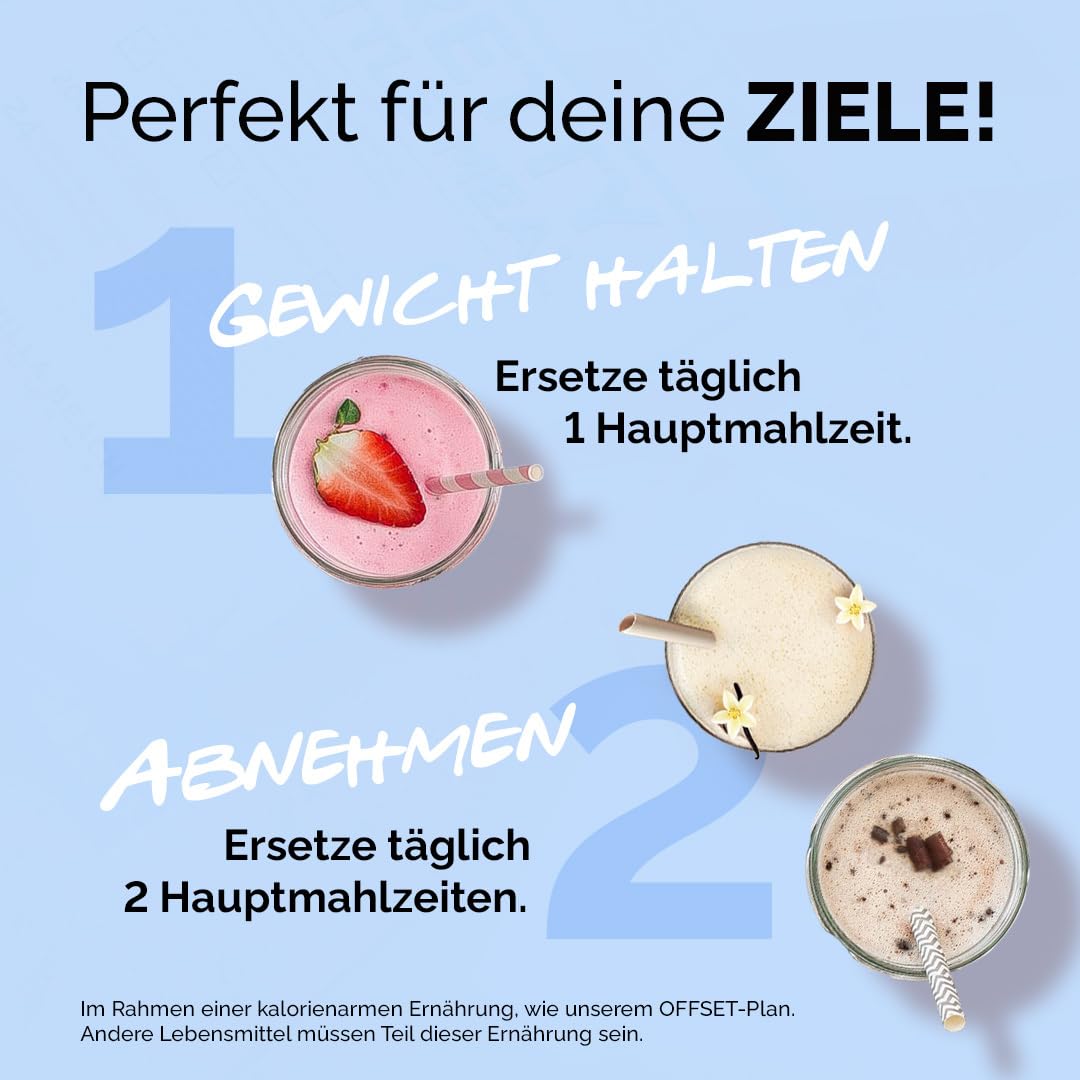 OFFSET Nutrition Abnehm Set Vanilla Mix [FÜR 50 TAGE] - inkl. ERNÄHRUNGSPLAN | Nur 250 KCAL pro Mahlzeit | Mit Abnehm Shake, Proteinriegel & Sättigungskapseln | Mahlzeitersatz