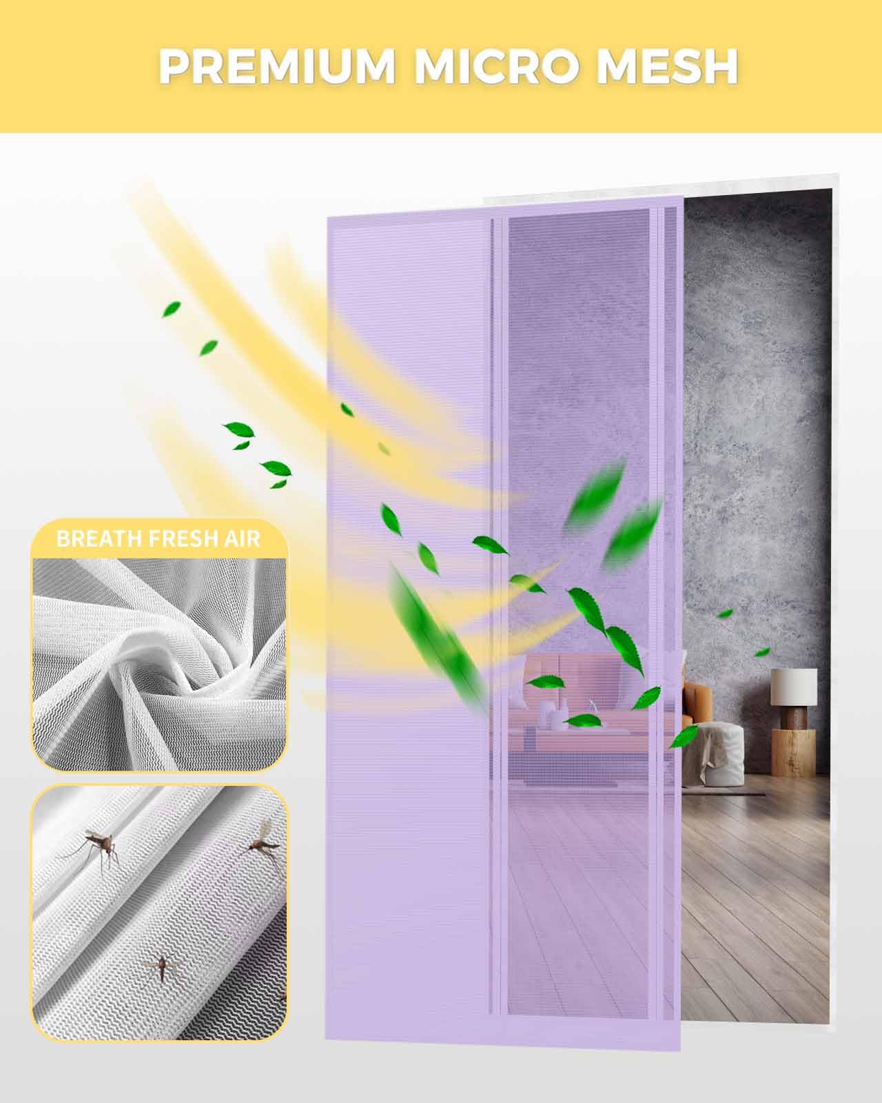 Lavendelviolette, berührungslose Magnet-Fliegengittertür 96,5 x 211 cm für Einzel-, Schiebe- und Haustüren