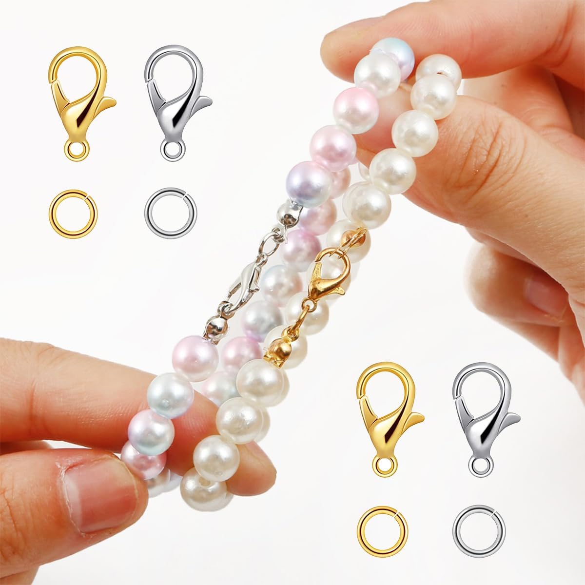 BOYIVI 6 Colors 1020PCS Jewelry Making Accessories Set with 120PCS Lobster Claw Clasp & 900PCS Open Jump Rings for DIY Bracelet Necklaces
