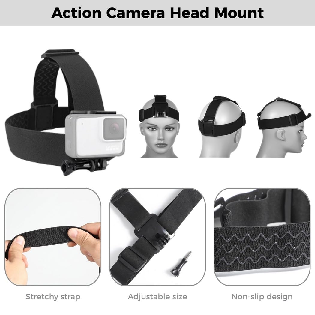 3-in-1 Action Camera Selfie Mount Kit, Brustgurt, Kopfband und Nackenhalter, freihändige Halterung für Video, Vlog und Smartphone, kompatibel mit Hero, Insta360, Xiaomi und weiteren Geräten