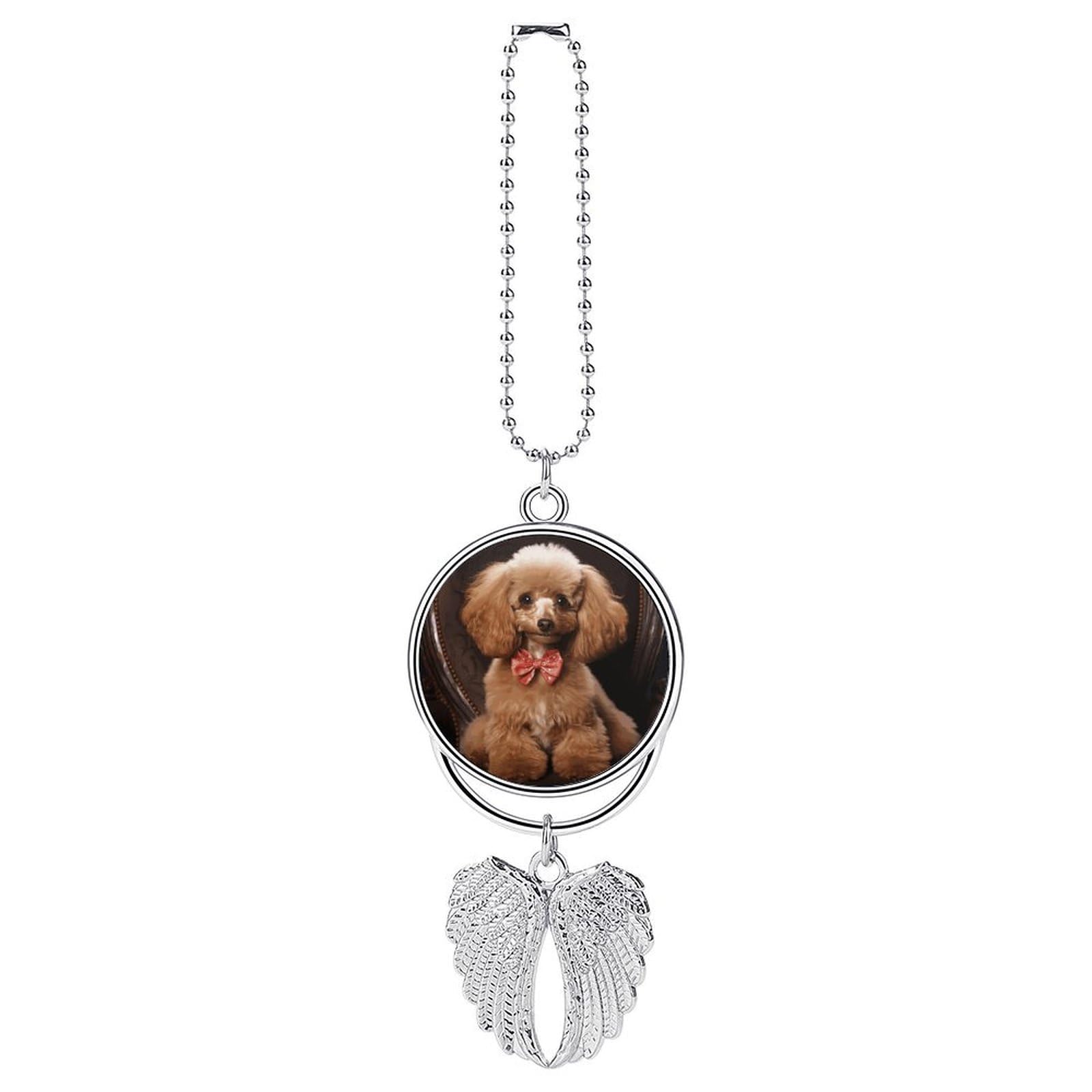 Poodle Guardian Angel Wing Car Ornament for Mirror, Zinc Alloy Hanging Charm with Spiritual Design for Protection, Rearview Mirror Accessory Decor Gift for Women Men(Silver)