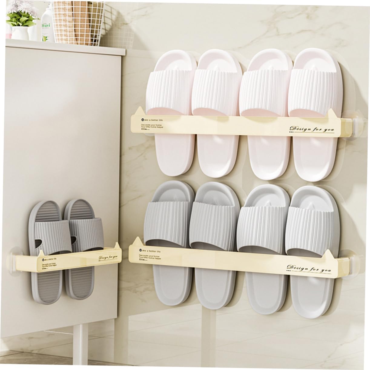 SOLUSTRE 2pcs Space-saving Wall-mounted Slippers Storage Rack Easy Install No Drilling