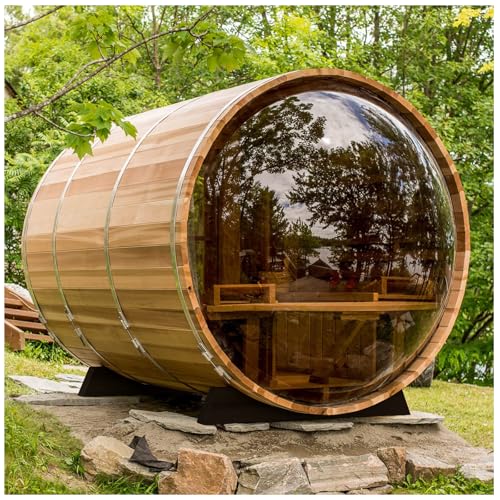 Smartmak Outdoor Wood Panoramic Barrel Sauna for 8