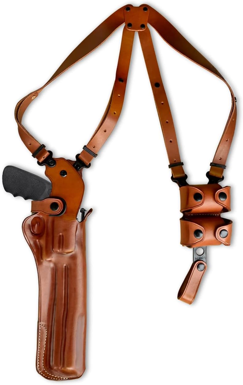 Premium Leather Vertical Shoulder Holster System with Double Speed Loader Pouch, Fits Model 500 X-Frame 8 3/8-inch, Right Hand Draw, Brown Color #1436#