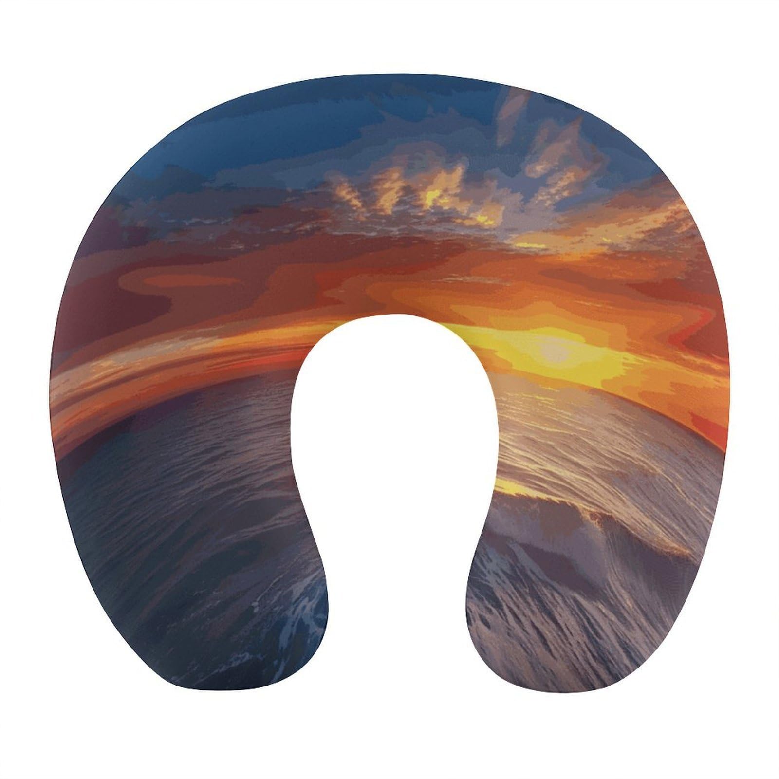FekiLoot Sea and Sunset Travel Pillow U Shaped Neck Pillow Comfortable Memory Foam Pillow Portable Soft Headrest Lightweight Neck and Head Support for Planes Trains Self-Driving Cars