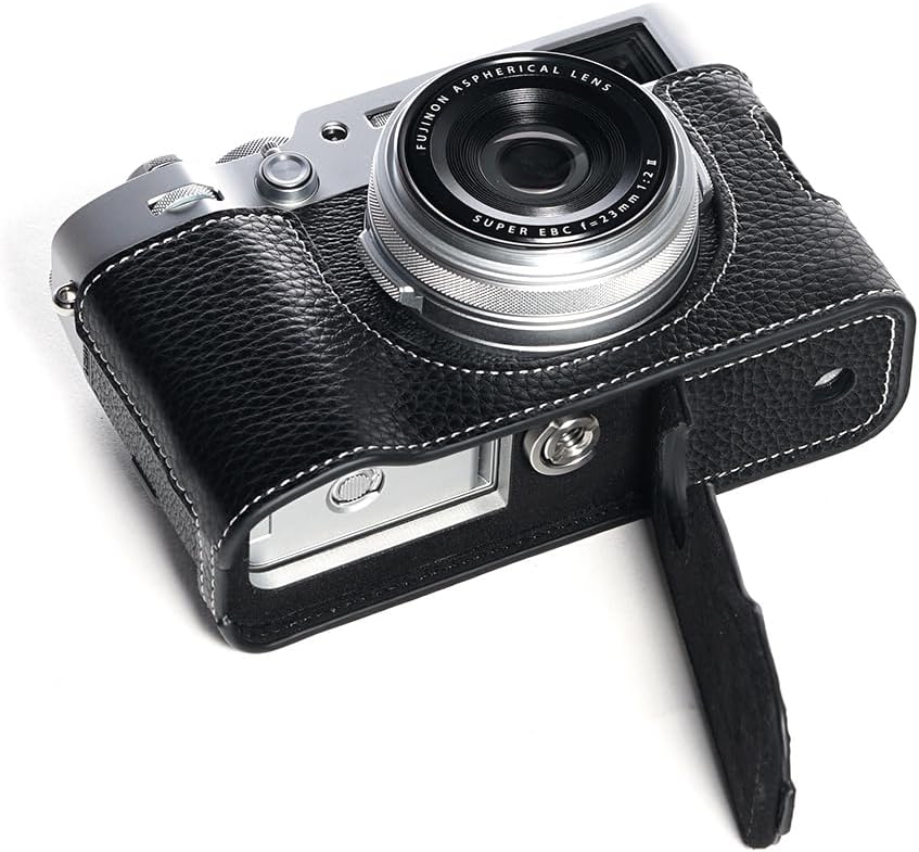 Handmade Genuine Real Leather Half Camera Case Bag Cover for FUJIFILM X100VI Black Color