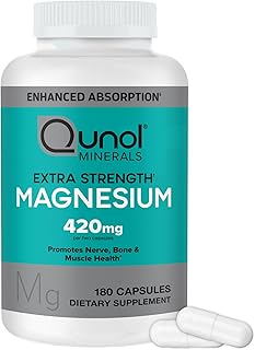 Qunol Magnesium Capsules 420mg, 100% DV, High Absorption Magnesium Supplement, Extra Strength, Bone and Muscle Health Supplement, 180 Count