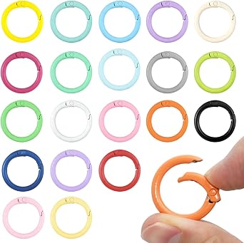 20 Pcs Colorful Spring O Rings Round Spring O Ring Snap Carabiner Clip Key Ring Buckle Metal Trigger Spring O Rings Zinc Alloy Spring Buckles Clips for Keyring Keychain Purse Handbag DIY Accessories