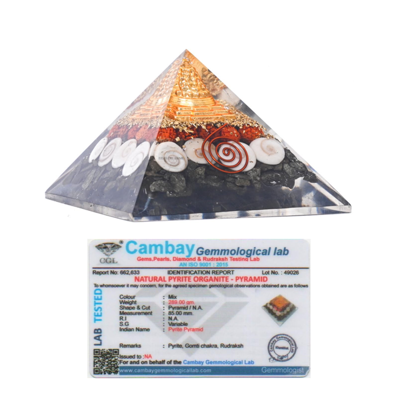 HEALING ZONE Money Magnet Pyrite Pyramid - Original Pyrite Stone for Prosperity - Money Magnet Pyramid - Pyrite Vastu for Home, Office Decor - Enhance Wealth & Abundance with Crystal - Shree Yantra