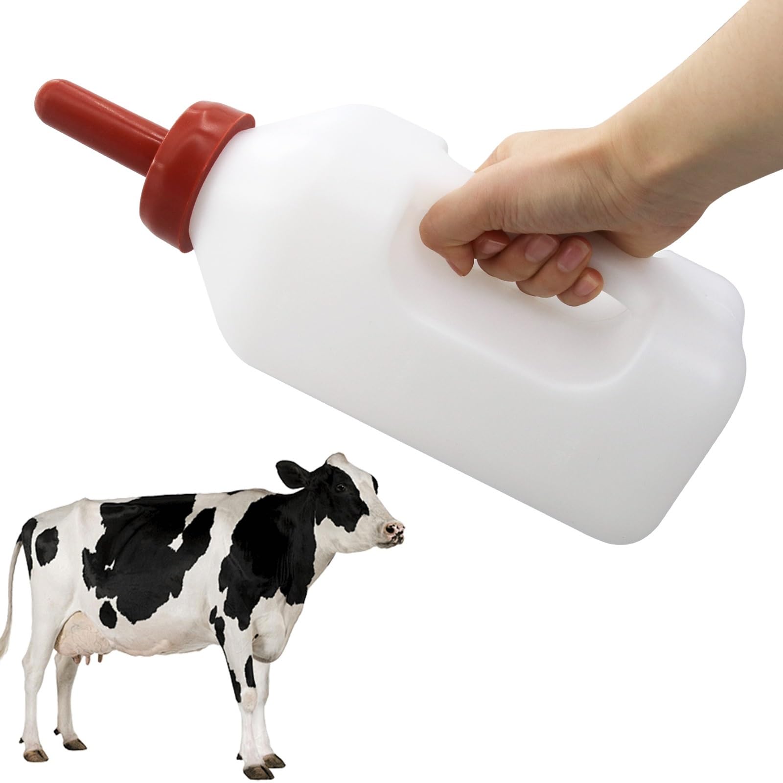 Butelki do karmienia jagniąt, Biała plastikowa butelka do karmienia jagnięciny o pojemności 2 l z gumowymi smoczkami 1/2 dla zwierząt gospodarskich(1 bottle 2 pacifier)