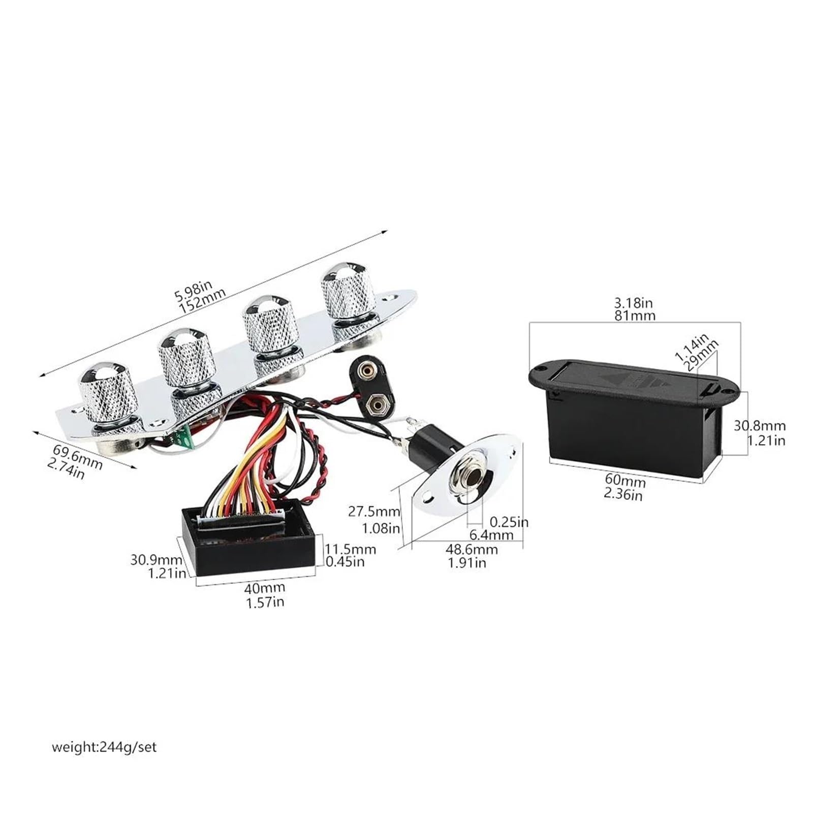 1 Szt. Złota/Bk Gitara Basowa Wstępnie Okablowana Płyta Kontrolna Z Wiązką Przewodów Zestaw Do Łatwej Instalacji Uprząż gitarowa(Chrome)