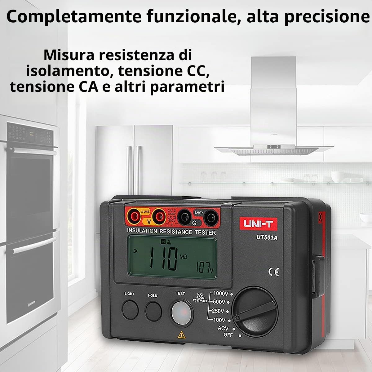 UT501A Misuratore di Resistenza di Isolamento Tester di Terra Misuratore di Portata Megaohmmetro con Display LCD Retroilluminato