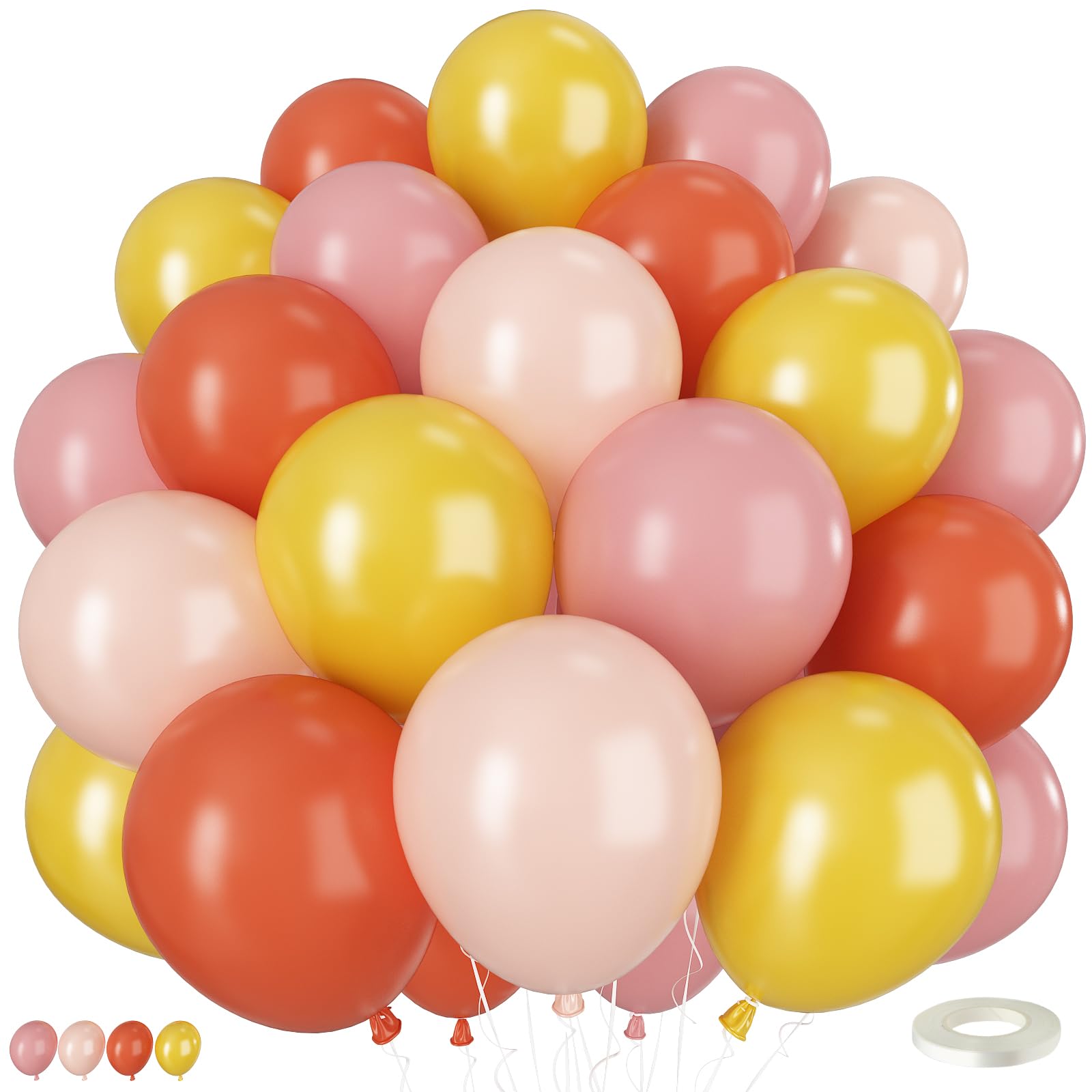 Orange Pink Yellow Balloon,50PCS 12 Inch Boho Balloons with Retro Orange Pastel Pink Yellow Nude Latex Balloons for Girls Birthday Autumn Baby Shower