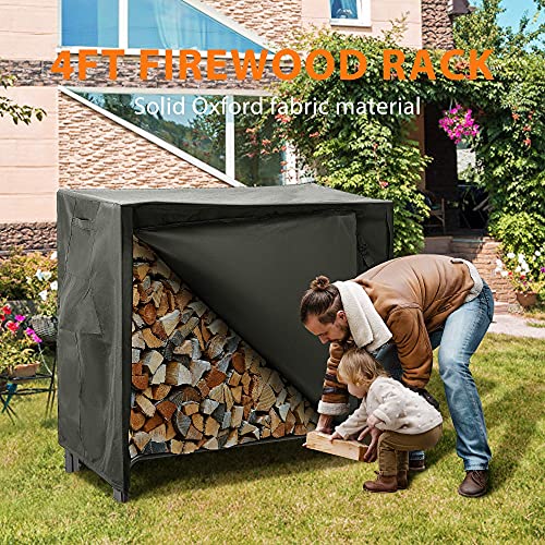 VIVOHOME 8ft & 4ft Heavy Duty Indoor Outdoor Firewood Storage Log Rack with Cover Combo Sets Black