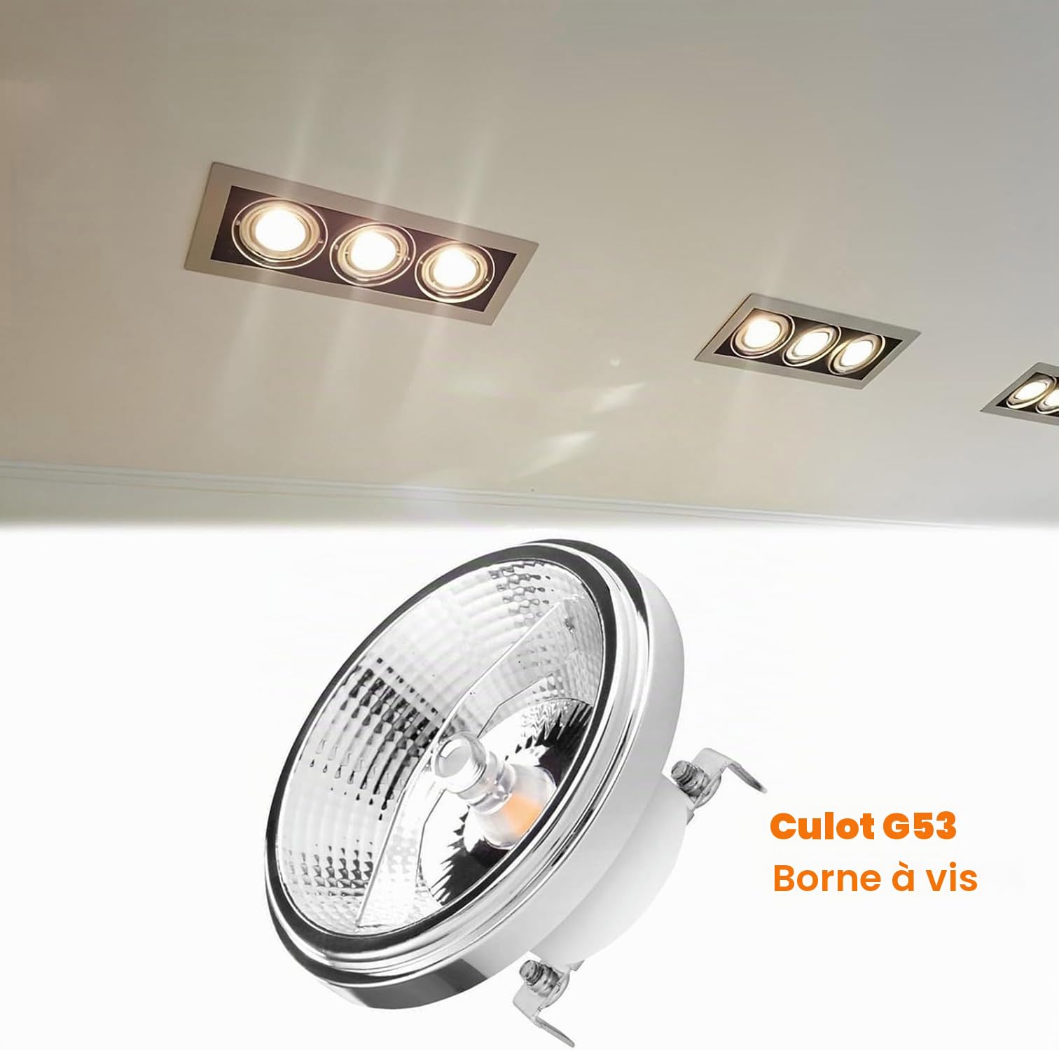 Lot de 8 ampoules LED AR111 G53 avec réflecteur 15 W 1500 lumens (équivalent 120 W) Angle de faisceau 45°, 12 V AC/DC basse tension, non variable