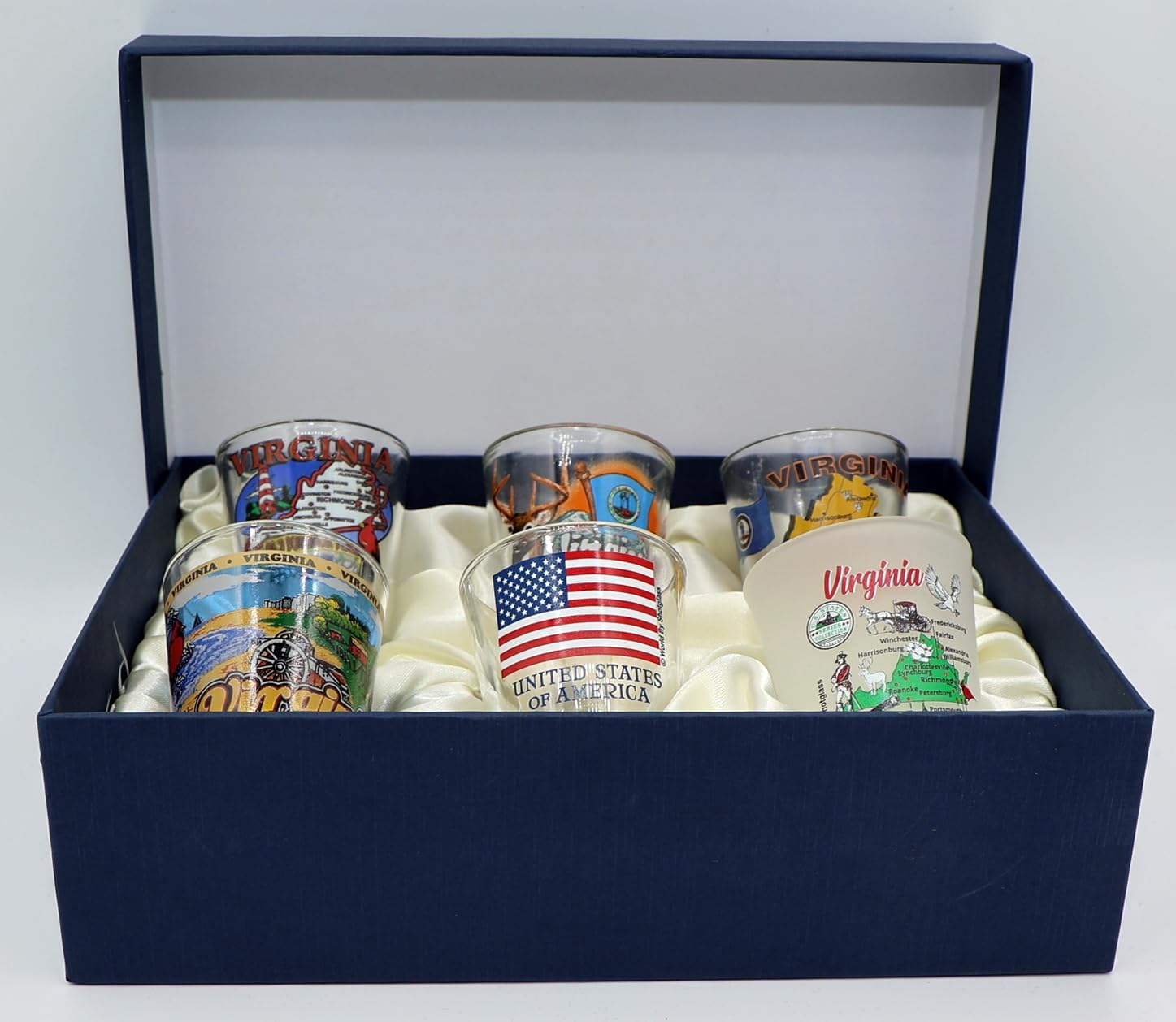 World By Shotglass Virginia United States USA Souvenir Boxed Shot Glass Set (Set of 6)