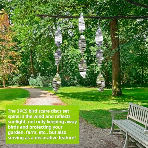 Bird Scare Discs Set, Highly Reflective Bird Reflectors Wind Spinner, Double-Sided Leaf Decor Bird Devices to Scare Birds Away from Yards Outdoor Garden Decor, 3 Pcs