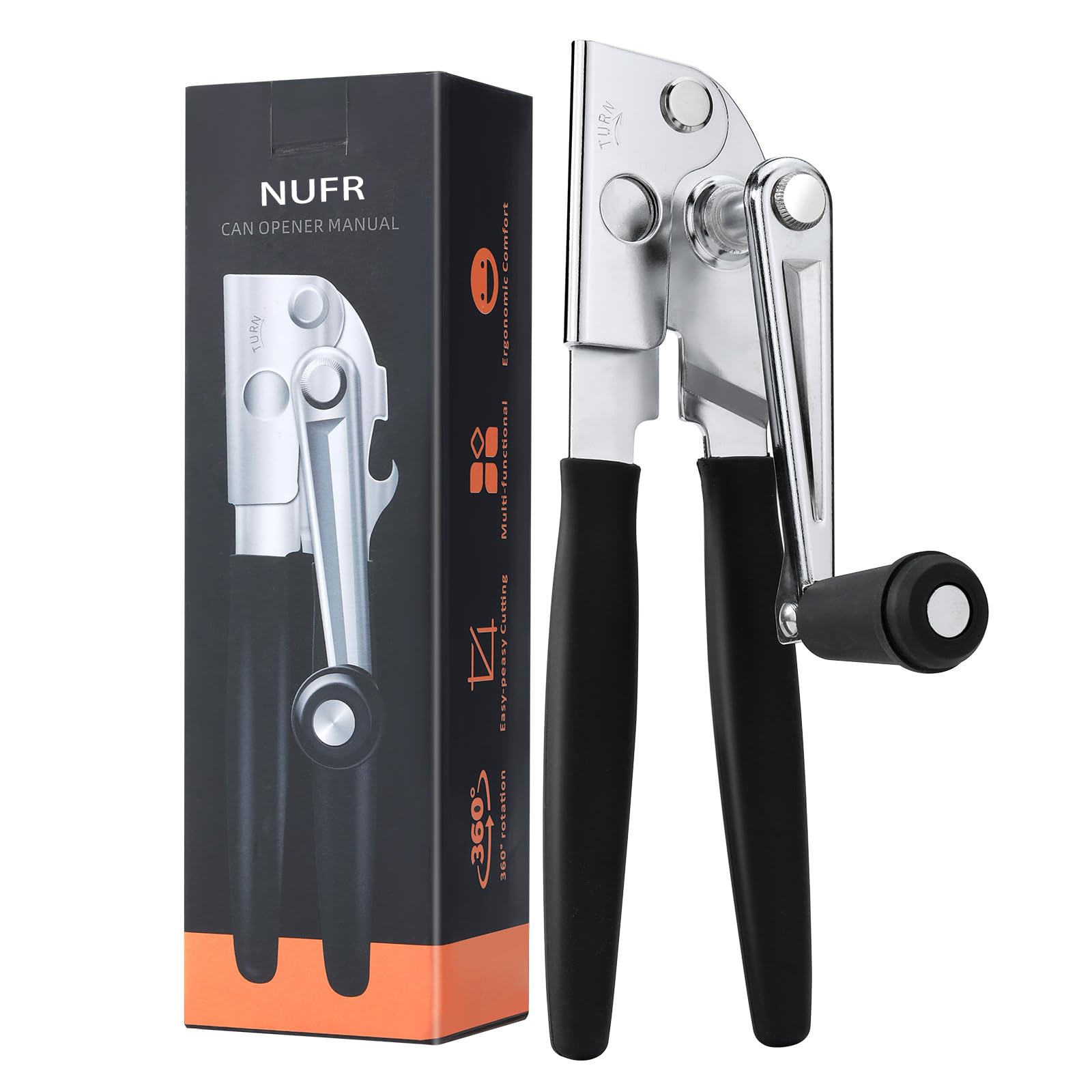 Apriscatole a manovella manuale Nufr, resistente con manici lunghi rivestiti in gomma