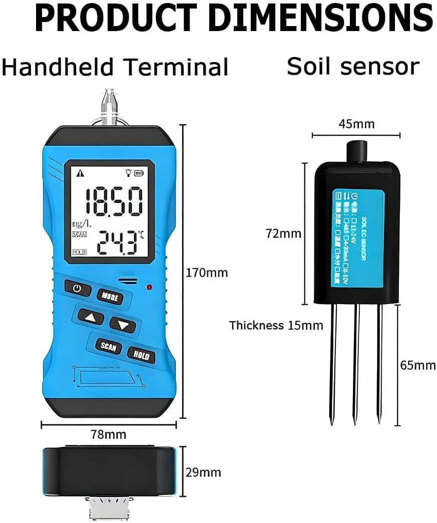 Analizzatore Terreno Digitale 7in1 Professionale, Tester NPK PH umidità Conducibilità con Display LCD Retroilluminato e Data Hold per Giardino, Prato, Fattoria e Piante - Uso Agricolo