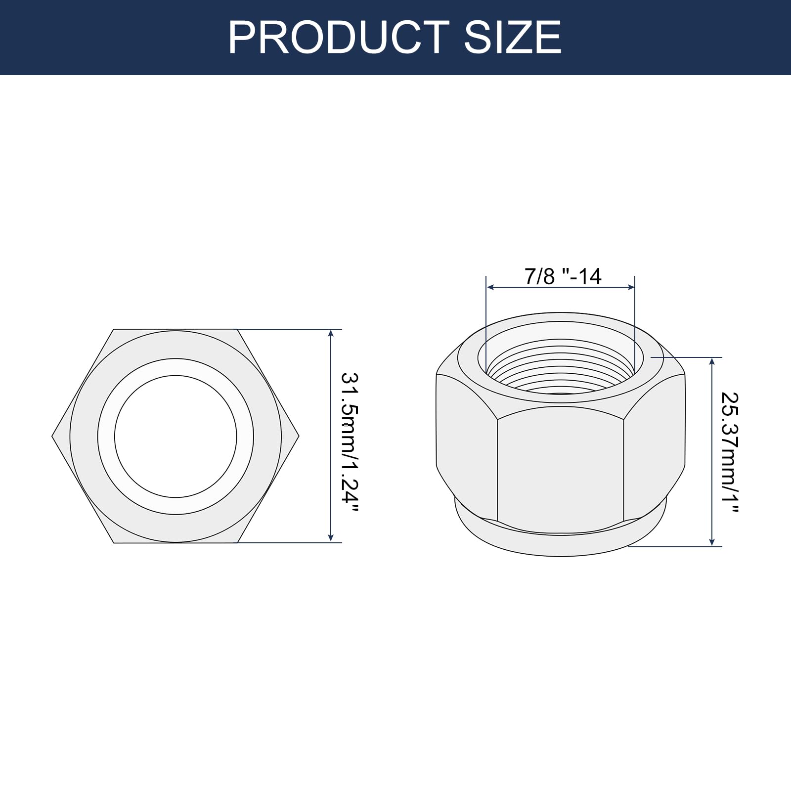 QUARKZMAN 50Pcsess Con Insertos Nylon 7/8"-14, Seguridad Acero Con Insertos Nylon Fijadores Industriales Blanco&Blanco