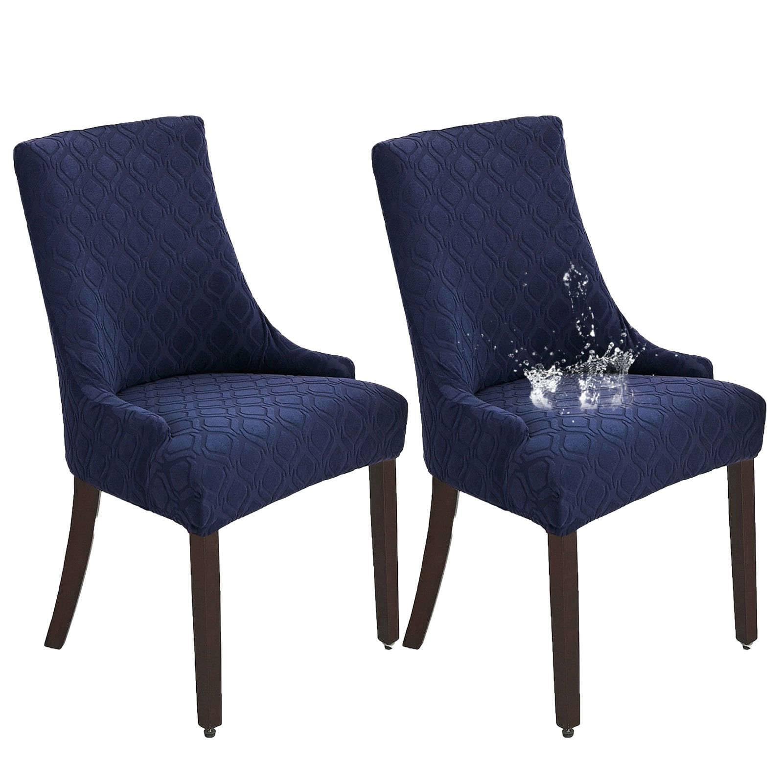 ZRCYXDW Waterproof Wingback Side Chair Slipcover, Stretch Wingback Chair Cover Slipcover Removable Dining Chair Covers Washable For Banquet Decoration-navy blue-Set of 2