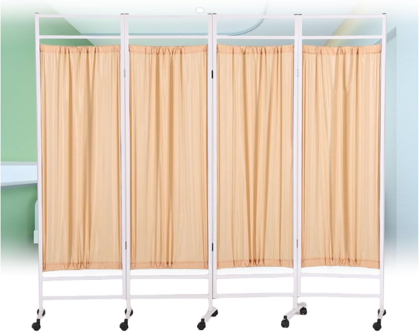 4 Panel Folding Rolling Privacy Screen, Medical Privacy Screen, 6ft High Foldable Room Divider Clinic/Patient/Examination Room Temporary Fence(Color2)