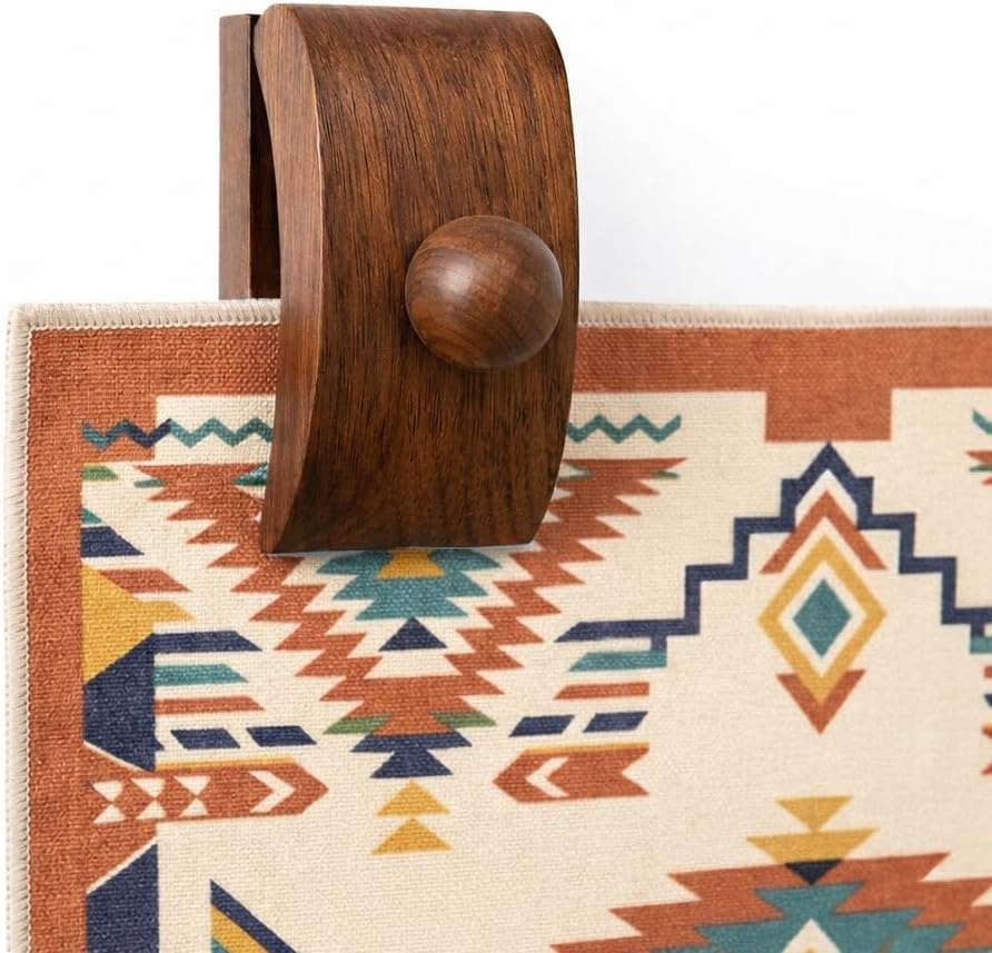 QVZNA Blanket Hangers for Walls, 4 Walnut Wood Quilt Clips