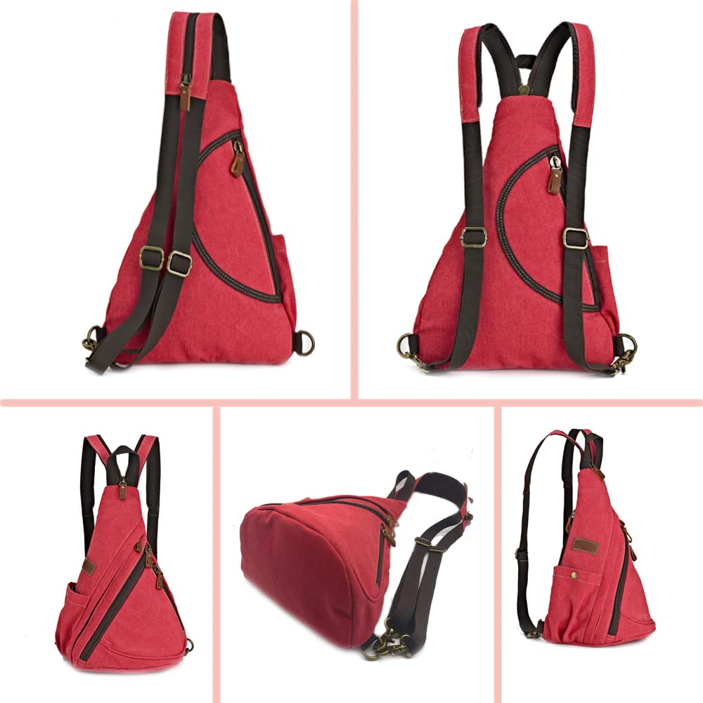 Zaino Monospalla Crossbody Sling Bag Borsa a Tracolla in Tela Casual Daypack Borse a spalla Zaino per Uomo Donna Outdoor Ciclismo Escursionismo Viaggi (Rosa Rossa)