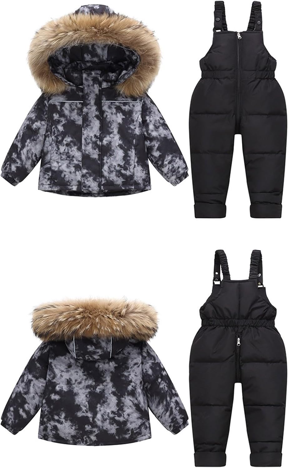 Toddler Snow Suit 2 Piece Girls Boys Ski & Snow Bib Pants and Windproof Ski Parka Jacket Down Coat Snowsuit Winter Clothes
