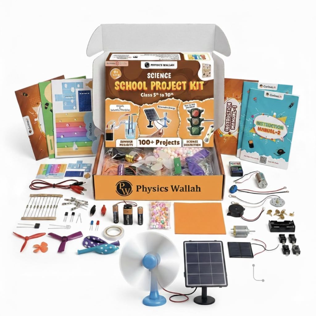 Physics Wallah School Science Project Kit Working Model & Experiment Kit for Kids 8-14 | Electronic Toys for Boys 7-14 Years with Solar Panel, Windmill & 100+ Electric Circuits (Class 5th-10th)