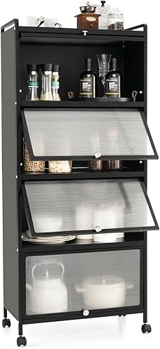 Miniatura 1 de LOKO Armario de almacenamiento de cocina de 5 niveles, estante independiente para panadería con 4 ruedas rodantes, soporte móvil para microondas con