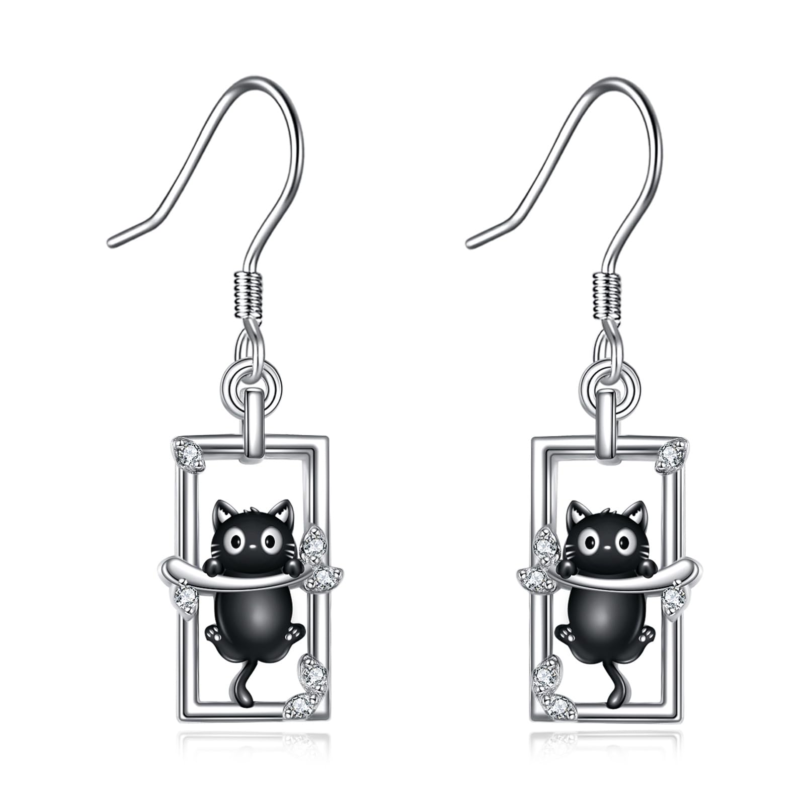 Pendientes colgantes de plata de ley 925 con diseño de gato negro, paz, pato, flamenco, circonita, sandía, gato, joyería de regalo para mujer