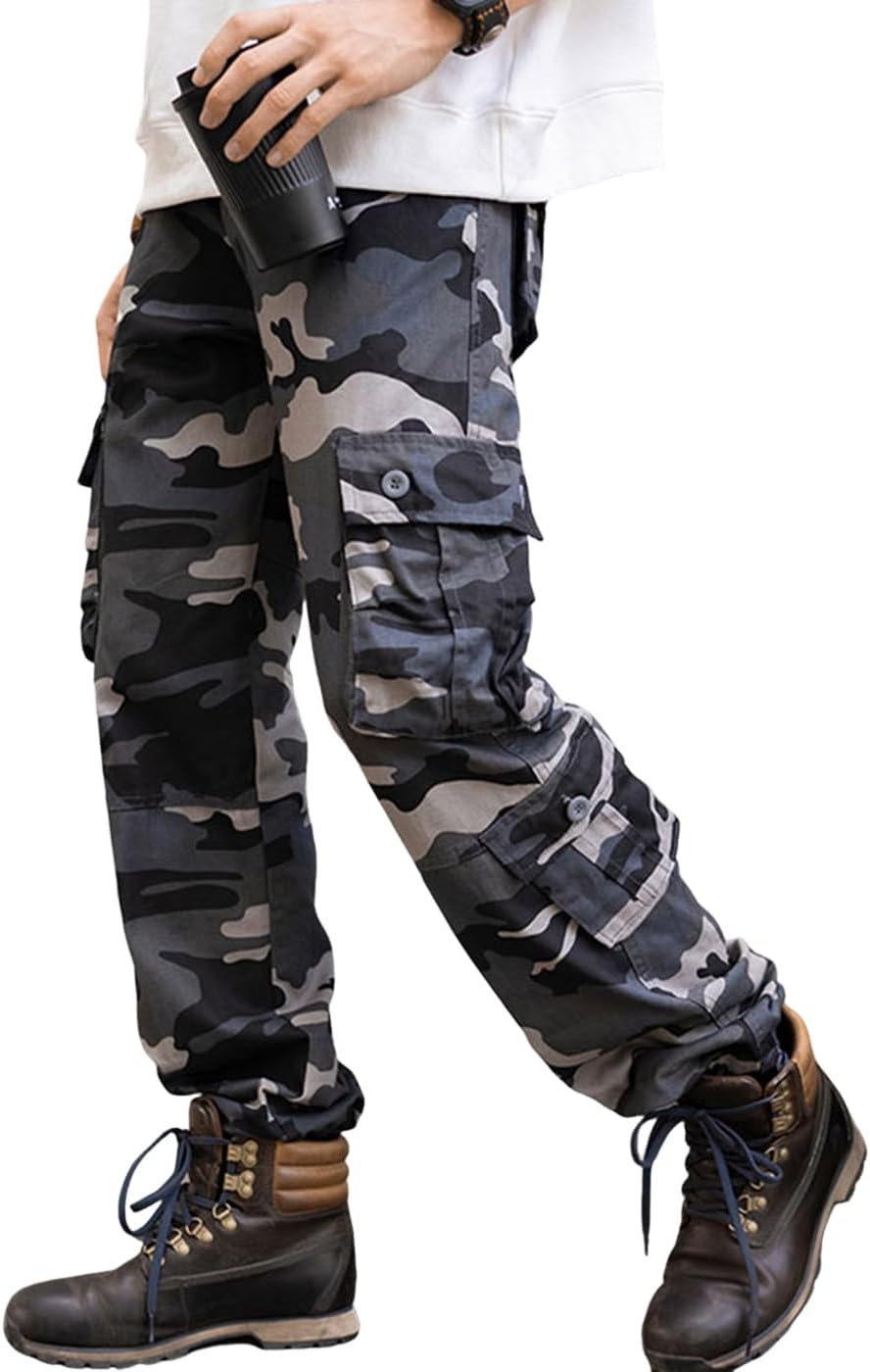 Sobrisah Mid Low Rise Cargo Pants for Men Youth Comfy Cotton Casual Streetwear Military Combat Work Trousers(No Belt)