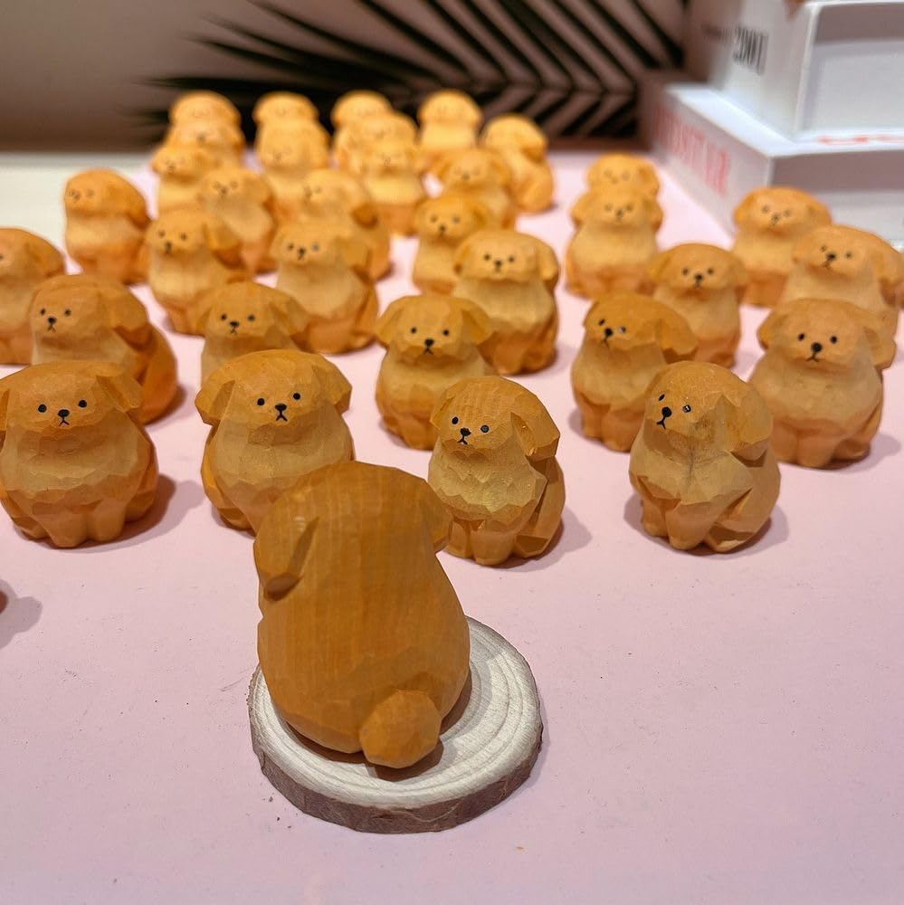 Hand Carved Wooden Dog Collie Golden Retriever Corgi Monkey Dragon Statue Animal Figurine Sculpture Desktop Study Office Home Decor (Golden Retriever) - Image 6