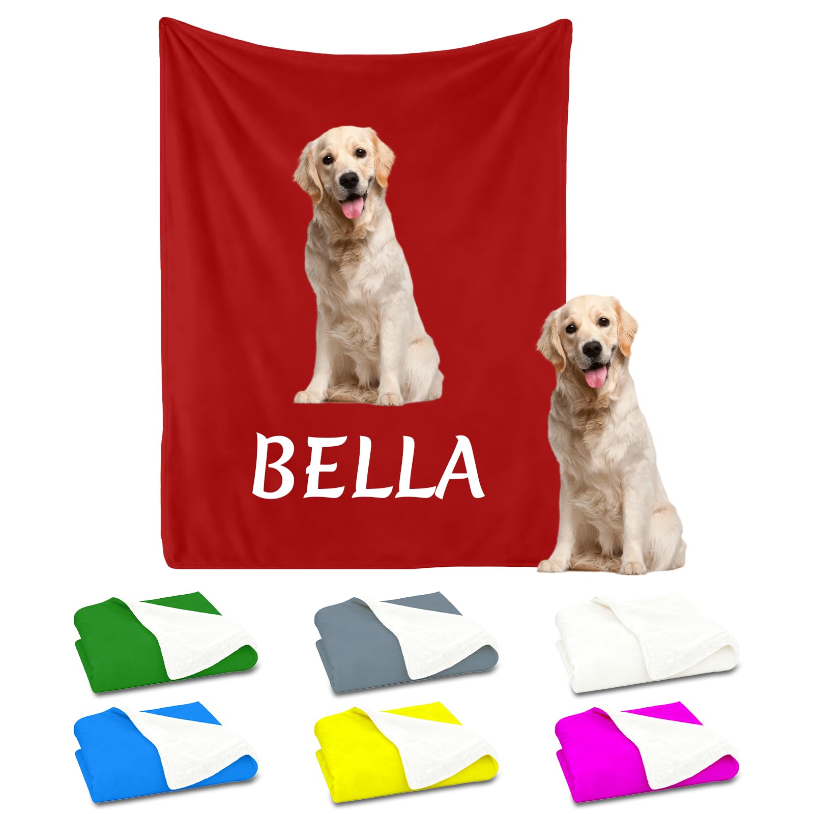 XSTZR Personalised Dog Blanket with Photo and Name, Custom Pet Photo Blanket for Dogs & Cats, Soft Fleece Throw for Small Medium Large Pets, Gift for Dog Mum, Cat Dad (Red)