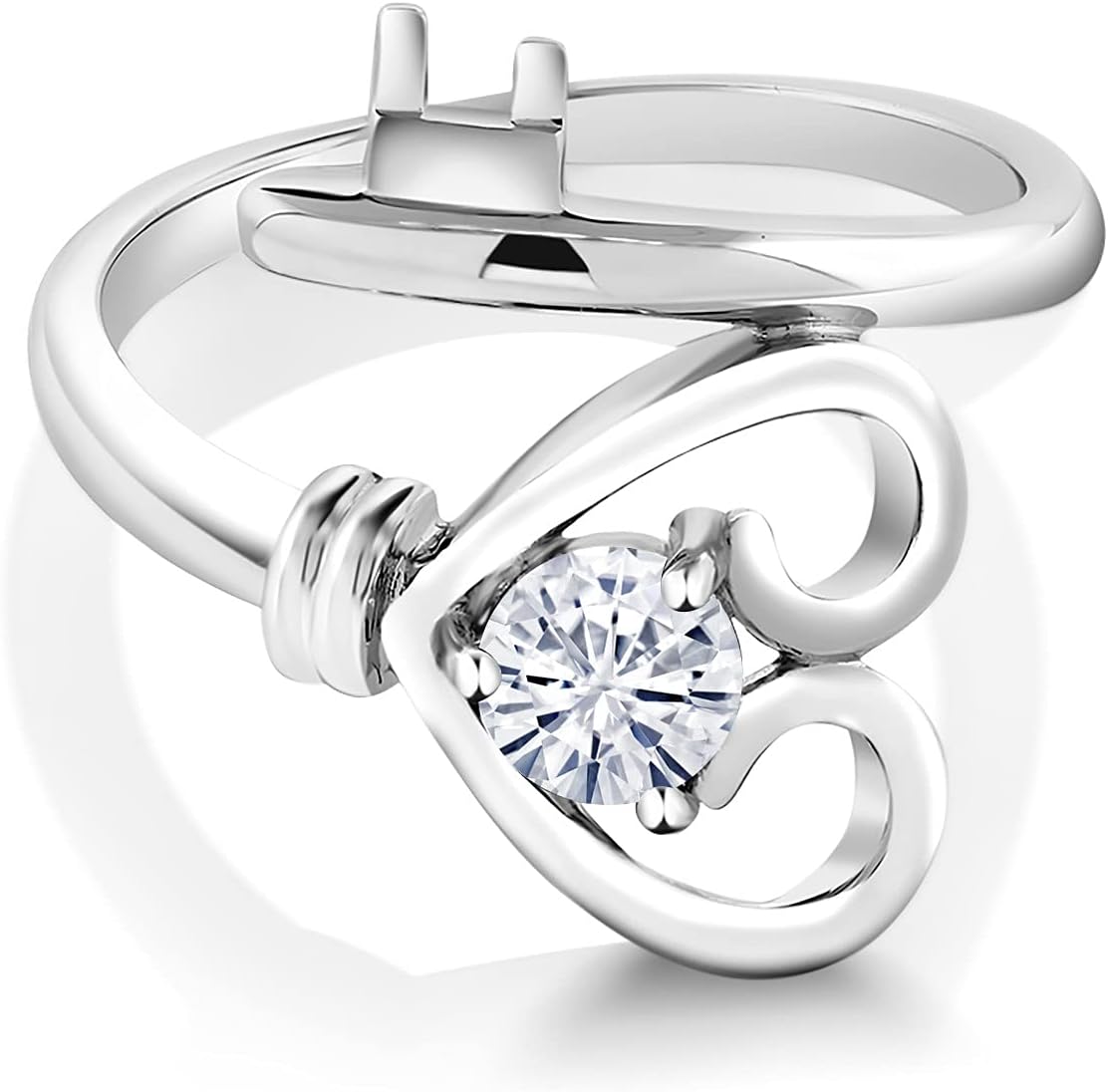 Gem Stone King 925 Sterling Silver White Moissanite Key Ring for Women | 0.50 Cttw | Round 5MM | Wedding Engagement Anniversary Promise Ring For Women