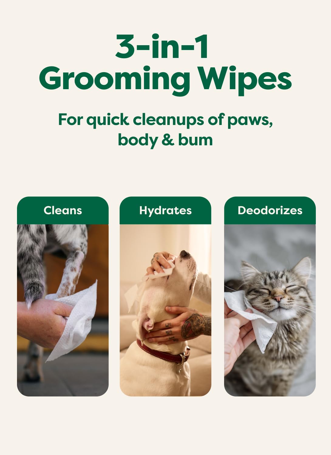 Earth Rated Toallitas para mascotas para perros y gatos, hipoalergénicas, limpieza 3 en 1, desodorizante e hidratante, para las patas de aseo, cuerpo y trasero, nuevo té blanco y albahaca escente, 400