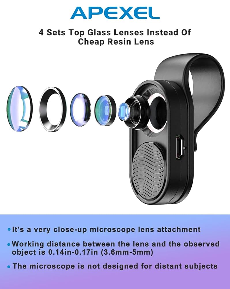 スマホアクセサリー SOLAR CAMERA Amazon.com: APEXEL Nano Zoom 100x Phone Micro Lens with LED