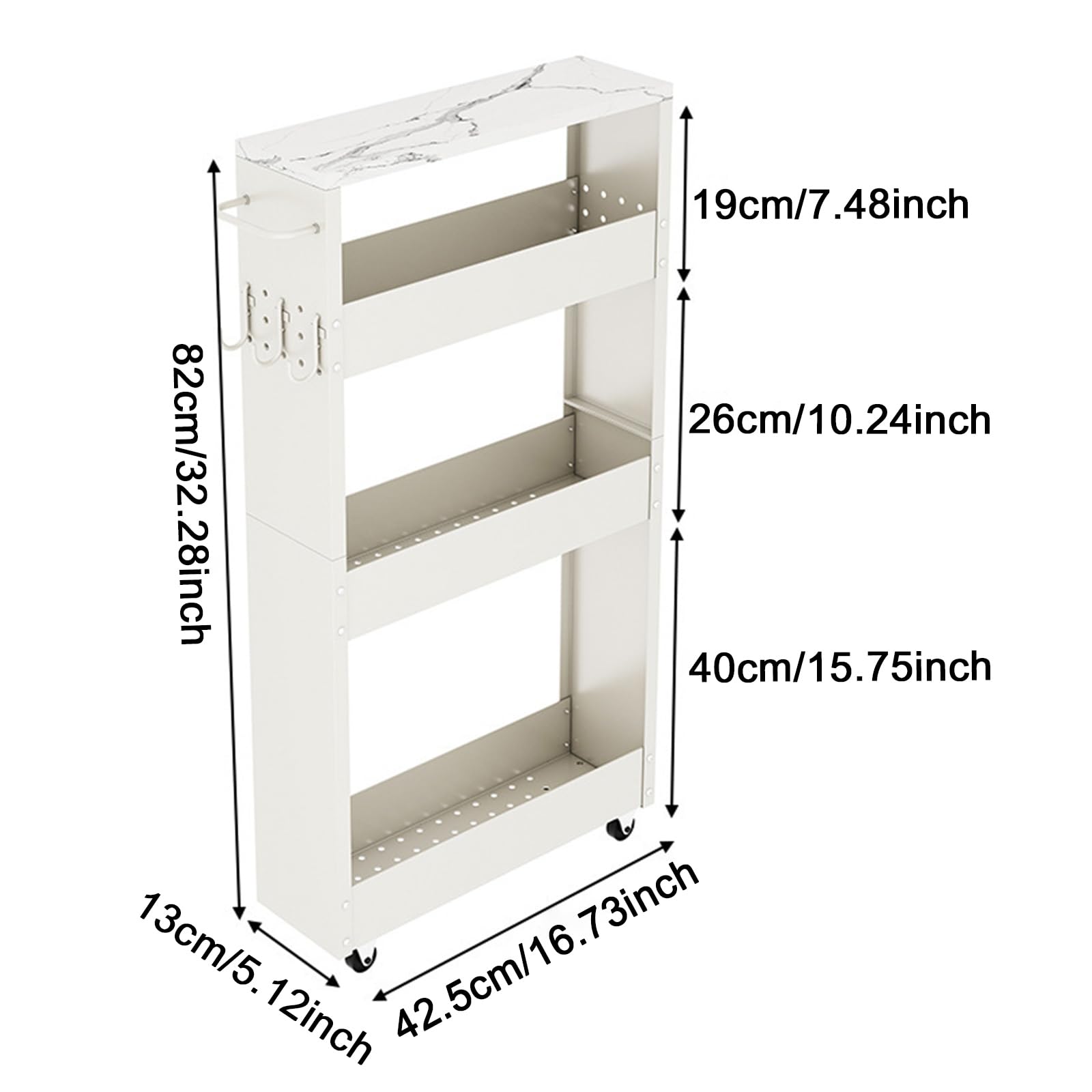Carrito delgado con 4 niveles, 13 cm de ancho, multiusos, ideal para cocina, baño, lavandería, oficina, 13 x 42,5 x 82 cm