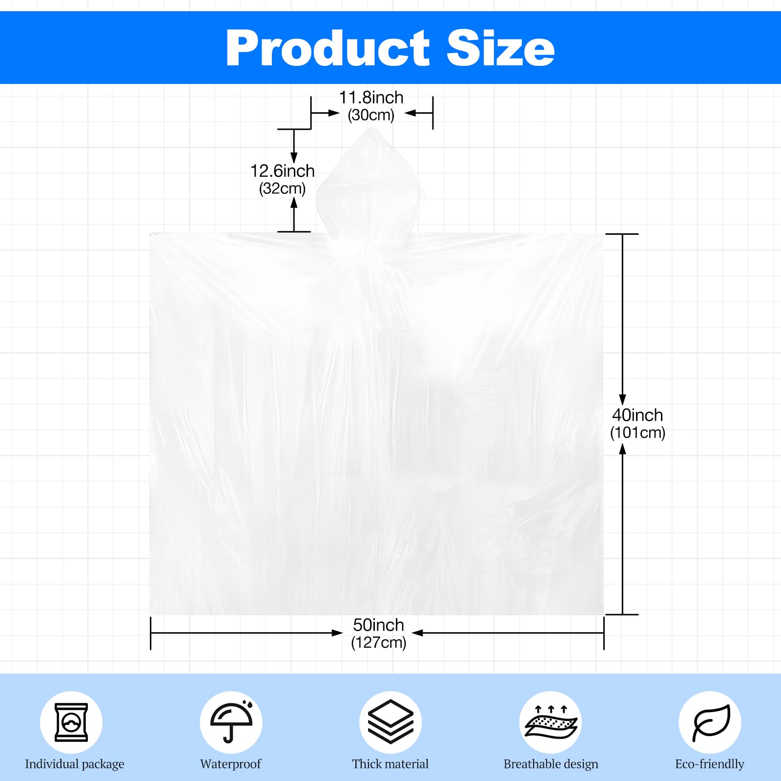 Paquete de 108 ponchos de lluvia para adultos con capucha, ponchos de lluvia desechables de plástico para emergencias, poncho para hombres, mujeres, niños, viajes, camping, senderismo,