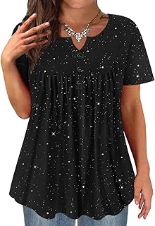 Plus Size Short Sleeve Tops for Women Buttons Up Shirts Summer Dressy Bl...
