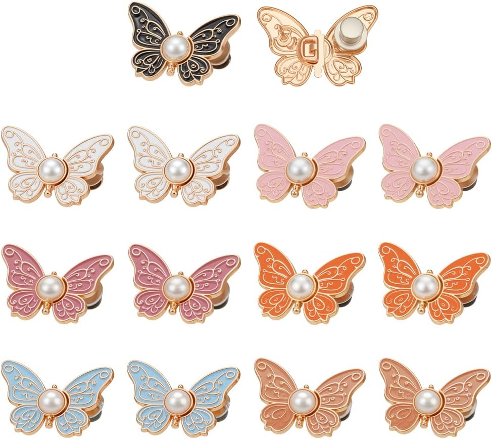 FINGERINSPIRE 14 Pairs Pant Waist Tightener 7 Colors Detachable Butterfly Jean Buttons Pant Waists Tightener for Loose Jeans Adjustable Waists Buckle Sets No Sew and No Tools Decorative Waist Buckles