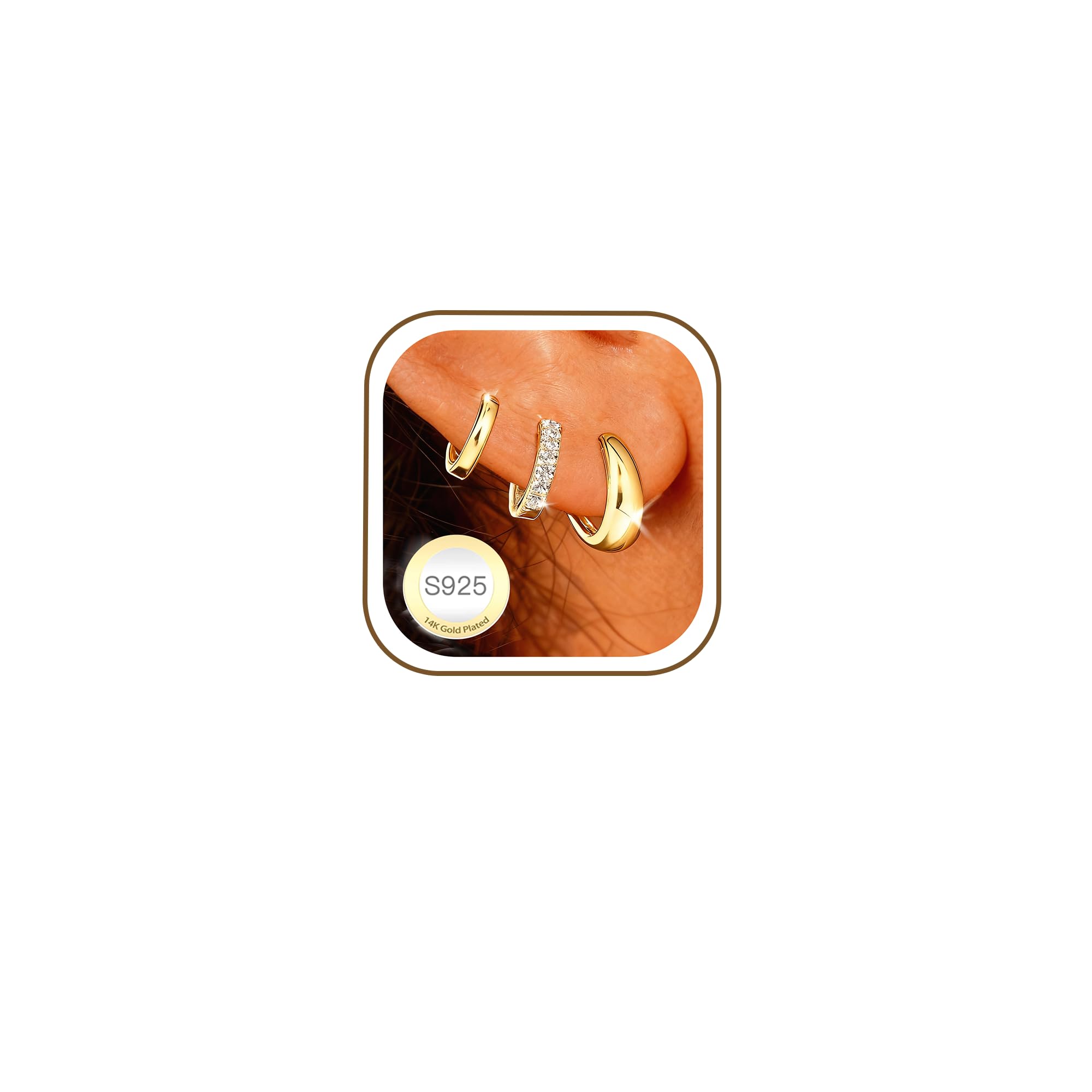 Rajputana 3 Paia Orecchini Donna Argento Orecchini Anallergici Donna Oro Small Silver Huggie Hoop Earring Set Orecchino a Cerchio Piccoli per Fori Multipli