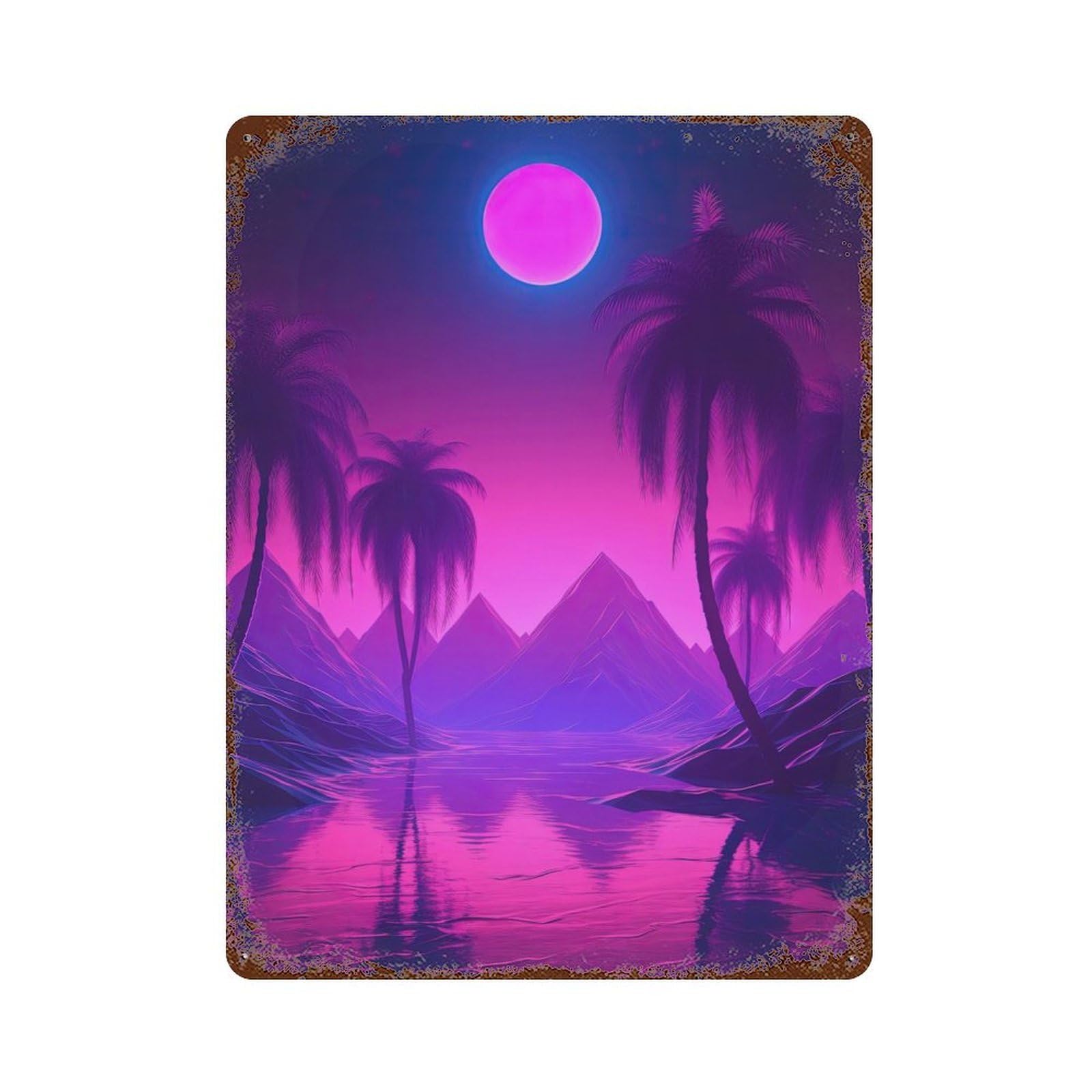 Dreamy Synthwave Horizons Rusty Metal Tin Sign 15.7"x11.8", Ideal for Farmhouse, Kitchen And Entryway Decor