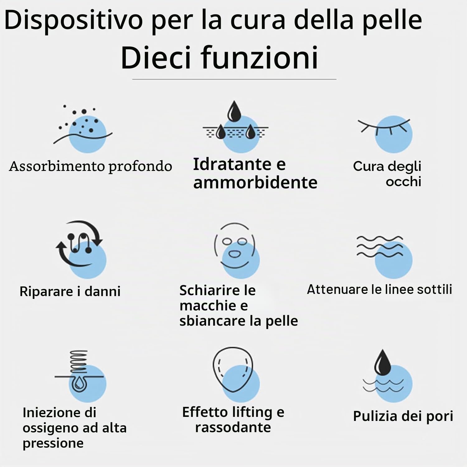 10 in 1 Macchina per la Bellezza per Viso – Idrodermoabrasione,Pulizia Profonda con Piccole Bolle,Ringiovanimento e Rassodamento,10 Testine,per Casa,Spa e Salone