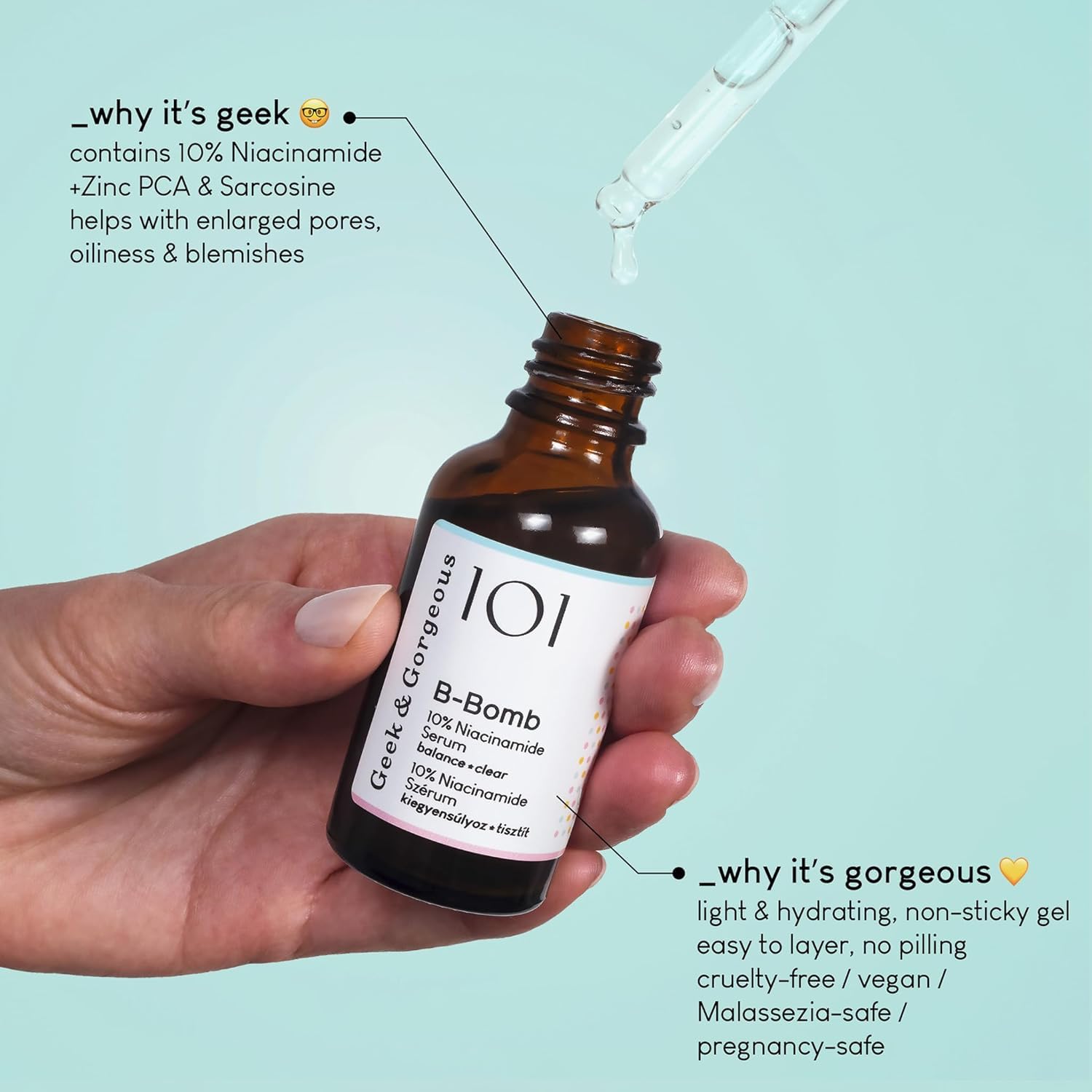 Geek & Gorgeous B-Bomb Duo Pack – 10% serum niacynamidowe o wysokiej dawce – uszlachetnia pory, redukuje zanieczyszczenia i reguluje produkcję łoju – idealne do skóry mieszanej i tłustej – 30 ml x 2